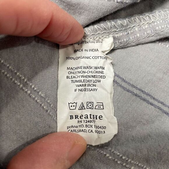 PRANA Button Up Shirt Mens Small Short Sleeve Grey Organic Cotton - Picture 4 of 8